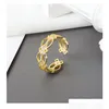 Anelli a fascia Sier New Womens Anello di fidanzamento Gioielli di moda Zircone di cristallo di alta qualità Semplice fiore cavo Misura aperta regolabile Val Dhwa8