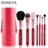 브러시 Zoreya 7pcs 천연 염소 헤어 메이크업 브러시 세트 파우더 로트 Pinceaux Maquillage Cosmetic 도구 메이크업 브러시 주최자 40#707