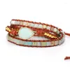 Bracelets porte-bonheur 2023 Boho cuir pour femme pierre naturelle améthyste 3 brins Bracelet enroulé Vintage tissage perles bijoux