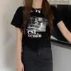 T-shirt femme motif de couture été hauts courts femmes t-shirt asymétrique col rond blanc T-shirt à manches courtes Y2k Slim Streetwear haut court 230606