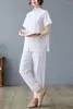 Active Sets Women Yoga Tai Chi Martial Arts Set Linen Chinese Traditional Loose Sweatshirt Pant Casual Workout Outfit Wushu Tracksuit