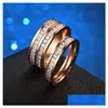 Bagues de Grappe Bague en Acier Inoxydable Or Rose Diamant Zircon Couple Bandes de Mariage Femmes Hommes Mode Will And Sandy Drop Ship Delivery Dhyds