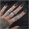 Cluster Ringen Stapelen Ring Set Retro Midi Knuckle Crown Lotu Leaf Star Olifant Maan Charme Voor Vrouwen Mode-sieraden Gift zal En Dh25I