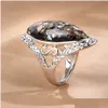 Band Rings 4 Color Vintage Antique Sier Big Oval Shell Finger Ring For Women Female Statement Boho Beach Jewelry Gift Drop Delivery Dhcyx