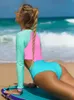 Badebekleidung InX Patchwork-Badeanzug Damen-Badeanzug Lange Ärmel Badebekleidung weiblich Oneck-Monokini Cutout-Badeanzug Reißverschluss 230605