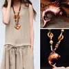 Pendant Necklaces 1pcs Hand Carved Long Chain Necklace Magic Sun Lines Exotic Hollow Round Woody Beaded Fashion Jewelry For Birthday Gifts