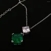 Pendant Necklaces Amorita Luxry Jewelry Cushion Cut Emerald Color Zircon Gem Stone Necklace Bridal Girl Gift Anniversary