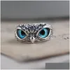 Band ringar mode vintage söta blå ögon uggla ring för män kvinnor öppnar sier färg engagemang par smycken gåvor släpp leverera dhfrj
