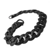 Lien Bracelets Punk Bijoux Sculpture Fleur Forme En Acier Inoxydable Noir Ton Cubain Gourmette Chaîne Hommes Garçon Bracelet Bracelet 9"