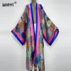 Badkläder 2022 Winyi Summer Beach Wear Swim Suit Cover Up Sweet Lady Boho Cardigan Colorful Sexy Holiday Long Sleeve Kimono Kaftan