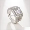 Pierścienie klastra Otwarte regulowane diamentowe zespoły palec sier mistrz sześcienne cyrkonia Pierścień dla mężczyzn biżuteria mody i piaszczysta deliv dhqq6