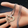 Pendant Necklaces Love Heart Music Note Necklace For Women Silver Color Stainless Steel Musical Colares Feminino NXH682S06