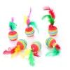 New 1PC Funny Balls Cat Toy Feather Striped Rainbow Balls Toys For Cats Kitten Interactive Pet Training Toy Cat Game Supplies SJ0009