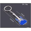 Keychains Lanyards Musical Instrument Guitar Keychain Enamel Key Ring Holder Bag Hangs Fashion Jewelry Promotion Gift Black Red Bl Dh2G7