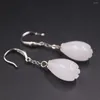 Dangle Oorbellen Pure S925 Sterling Zilver Voor Vrouwen Witte Jade Bloem Haak