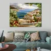 Handgjorda trädgårdsimpressionist Canvas Wall Art Harbour Vista Landscape målning Modern konstverk för badrumsdekor