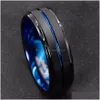 Anneaux De Bande Bague En Titane Pour Hommes Surface Rainure Noire À L'intérieur Du Visage Bleu En Acier Inoxydable Surbrillance Homme Tempérament Lumière De Luxe Goutte D Dhiqj