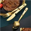 Spoons 3Pcs/Set Spoon Fork Knife Cutlery Set Stainless Steel Mtifunction Lock Catch Outdoor Sport Cam Flatware Tableware Hands Tool Dhrce