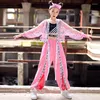 Stage Wear Kids Hip Hop Costume Fluorescent Green Net Tops Pants Jazz Dance Clothes For Girls Performance Street Outfit