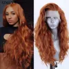 Mulher Ginger Sintético Lace Front Wigs Longo Ondulado Sintético Perucas Cosplay Laranja Lace Lace Wigs para Mulheres Uso de Fibra Resistente ao Calor 230524