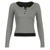 T-Shirt femme manches longues hauts en tricot décontracté contraste couleur pull épaule froide chemise pour Club Streetwear 230606