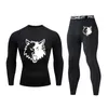 Running set Evil Wolf Long Sleeve Sport Fitness Gym Compression Tights Passar Elastic Basketball Workout Pants Set Clothes Custom