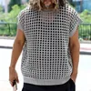 T-shirt da uomo Summer Kitted Top Tee For Man Fashion Hollow Style Girocollo senza maniche Casual da uomo Streetwear O-Collo Tank Pullover