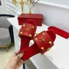 Valentine Sandals High Heel Roman Stud Slide Women Sandal High Heel Quilted Rivet Slides 65mm Flat Slippers Top Quality Ladies Sheepskin Pk3k