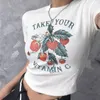 T-shirt da donna anni '90 Vintage Cute Casual Sweet Strawberry Print Crop Top Summer Harajuku Streetwear Kawaii Graphics T-shirt da donna Y2K Slim Letter 230606