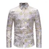 Heren Casual Shirts Mannen Bloemenprint Shirt Rode Lange Mouw Luxe Jurk Heren Slim Fit Turn Down Kraag Chemise Homme Mode Kleding