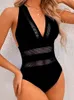 Roupa de banho Sexy Mesh Patchwork Maiô Feminino Maiô Feminino Decote em V Profundo Fato de Banho Roupa de Praia Push Up Monokini 230605