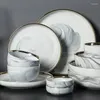 Plates Ceramic Marble Grey Dinnerware Set And Bowls Dinner Dessert Appetizer Plate Dishes For Home Restaurant El Gift