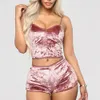 Women's Two Piece Pants Women 2 piece set Velvet Sleepwear Sexy Spaghetti Strap Shorts Pajamas Suit Ladies Casual Sleepwear Female Pajama Party Set 230606