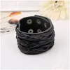 Bangle Weae Rows Braid Leather Cuff Mtilayer Wrap Button Adjustable Bracelet Wristand For Men Women Fashion Jewelry Black Drop Deliv Dhnbx