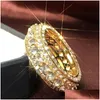 Cluster Ringen Gold Diamond Ring Fl Crystal Vrouwen Mannen Bruiloft Mode-sieraden Christmas Gift 080512 Drop Levering Dhos9