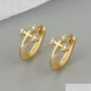 Dangle Lustre Nouvelle Mode Mini Zircon Croix Pendentif Hoop Boucles D'oreilles Hip Hop Asymétrique Pour Femmes Hommes Bijoux Oreille Accessoire Drop Dhl4Y