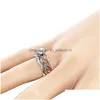 Кластерные кольца Полово кубическое Zironia Diamond Ring Contrast Color Gold Flower Women Женщины модные ювелирные украшения и песчаный D Dhxpl