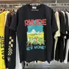 Designer Fashion Clothing Tees Tshirt Rhude Windowsil Castle Cocotier Fenêtre Seuil Paysage Double Fil Pur Coton Casual T-shirt à Manches Courtes pour Hommes Femmes Lit