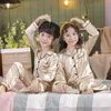 Pyjamas Girls Nighty-Clothes Boy Satin Solid Color Pajamas Kids Sleepwear för 4 6 8 10 12 år barn Silk Night Shirt Toddler Pajama 230605