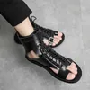 2022 sommer Mode Weiß High-top Sandalen Männer Flache Leder Römischen Sandale Mann Lace-up Casual Designer Schuhe Männer alias hombre L230518