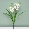 Dekorativa blommor Silk Small Whelan Fake Artificial Orchid with Leaves Wedding Party El Flower Arrangement Home Garden Balcony Decor