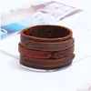 Bangle Motorcykel Wide Weave Leather Cuff Mtilayer Wrap Button Justerbar armband Wristand för män Kvinnor Fashion Jewelry Drop Deliv DHZ0D