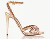 Summer Aquazzus Everyday wear Tequila Leather Sandals Shoes For Women Strappy Design Crystal Embellishments High Heels Sexy Party Wedding high heels with box