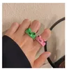 Solitaire Ring 2Pc Cute Frog Rings Lover Polymer Clay Resin Acrylic Rings for Women Girls Couple Travel Ring Summer Fashion Animal Jewelry Gift 230605