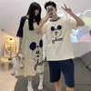 Pijamas masculinos verão algodão casal pijamas senhoras kawaii urso casuais oversized homewear manga curta feminino vestido longo