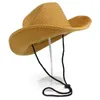 Western Cowboy Opvouwbare Strohoed Mannen Strand Schaduw Hoeden Man Zonbescherming Cap Lente Zomer Outdoor Reizen Caps met Touw