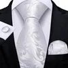 Neckband Dibangu Designer White Grey Sliver Mens Hanky ​​Cufflinks Set Silk Ties for Men Wedding Party Business Tie 230605