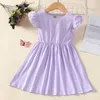 Robes de fille Summer Girl Robe Polyester Léopard Fleur Impressions A-Link Sundress Infant Bébé Casual Volants Manches Princesse Jupe