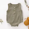 Pagliaccetti Tute senza maniche in mussola per bambini estivi per neonati e ragazze, abbigliamento in cotone solido nato 0-2 anni