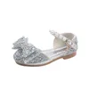 Sandaletler ainyfu çocuk payetleri sandalet kızlar tatlı yay prenses ayakkabıları moda kaymaz düz çocuklar yumuşak dip sandalet 230606